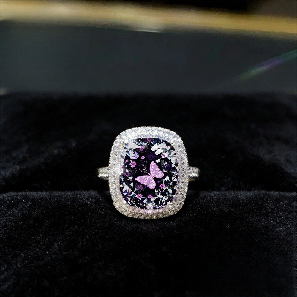 Purple Butterfly Night Square Ring