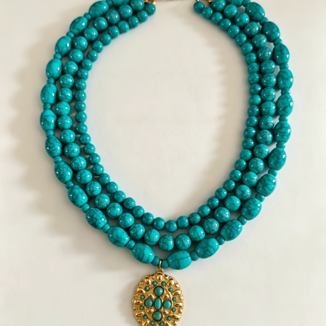 Turquoise Bead Floral Medallion Necklace