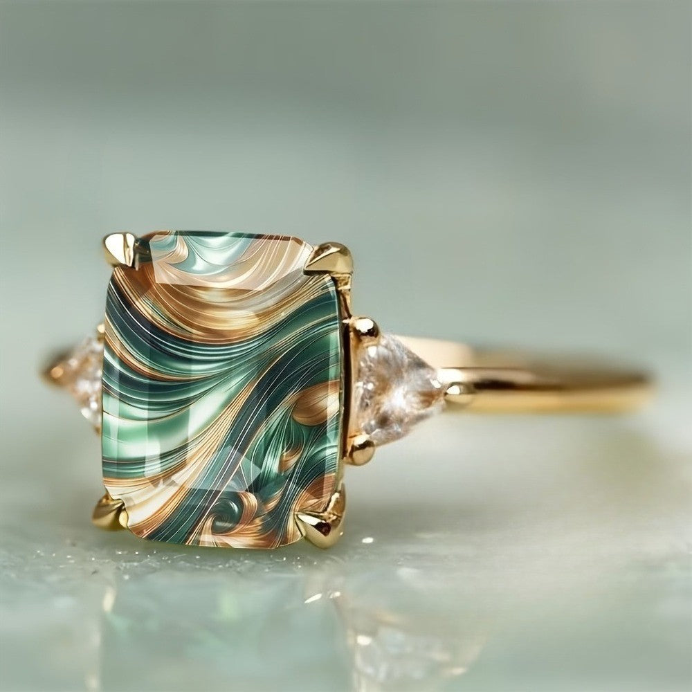 Swirl Glass Square Ring