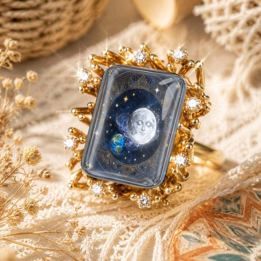 Moon & Earth Glass Inlay Ring