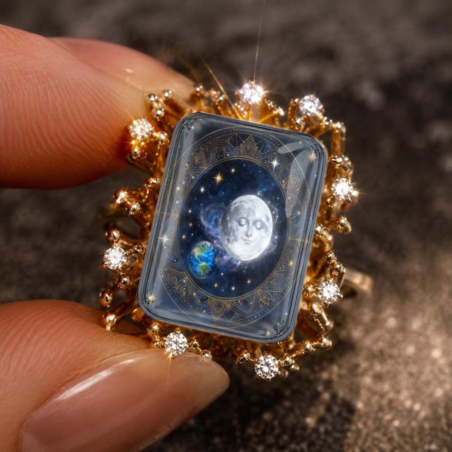 Moon & Earth Glass Inlay Ring