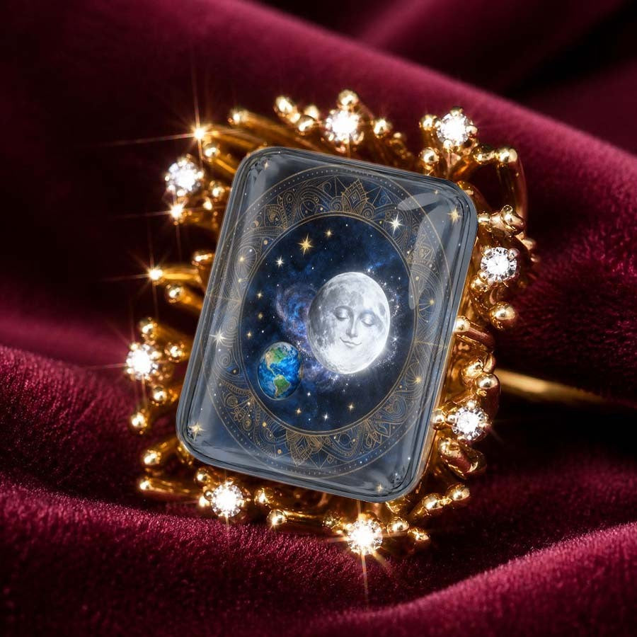 Moon & Earth Glass Inlay Ring