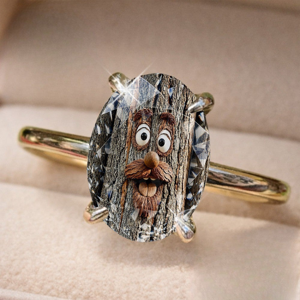 Whimsical Tree Face Oval Ring