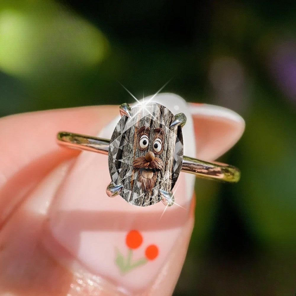 Whimsical Tree Face Oval Ring