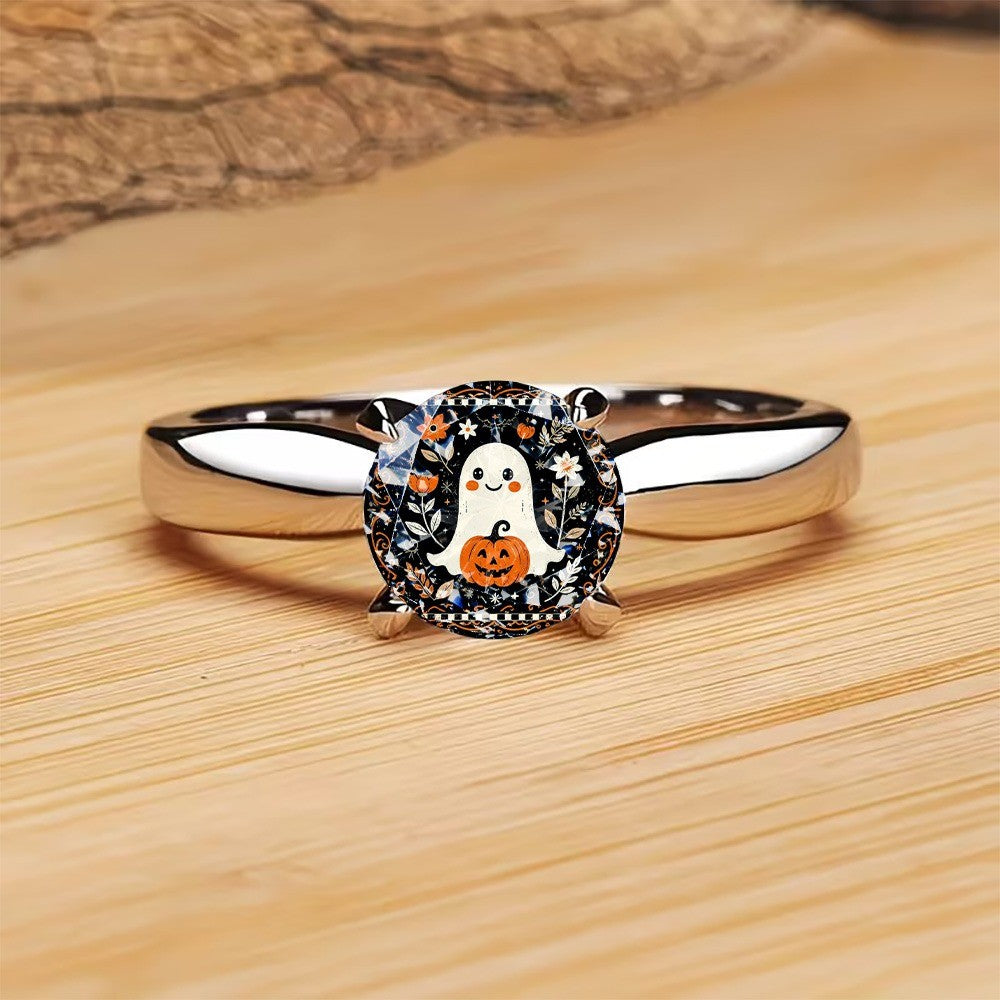 Ghost & Pumpkin Glass Inlay Ring