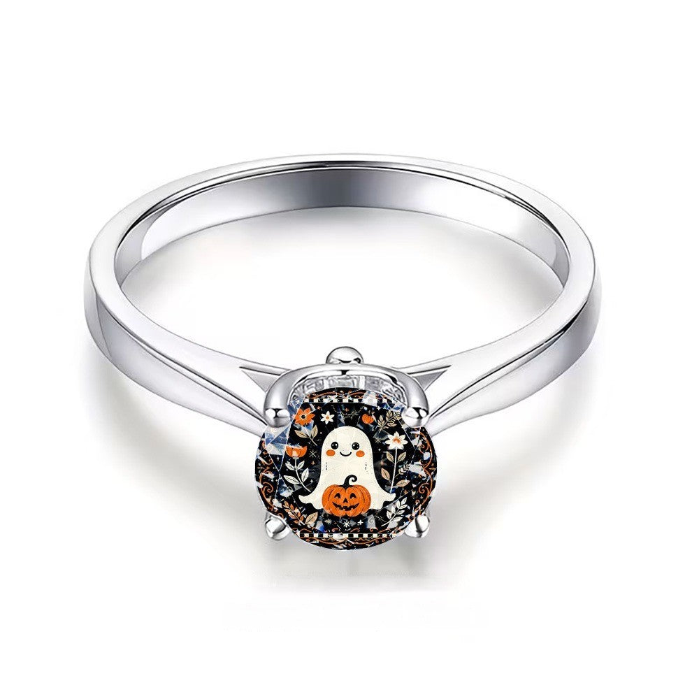 Ghost & Pumpkin Glass Inlay Ring