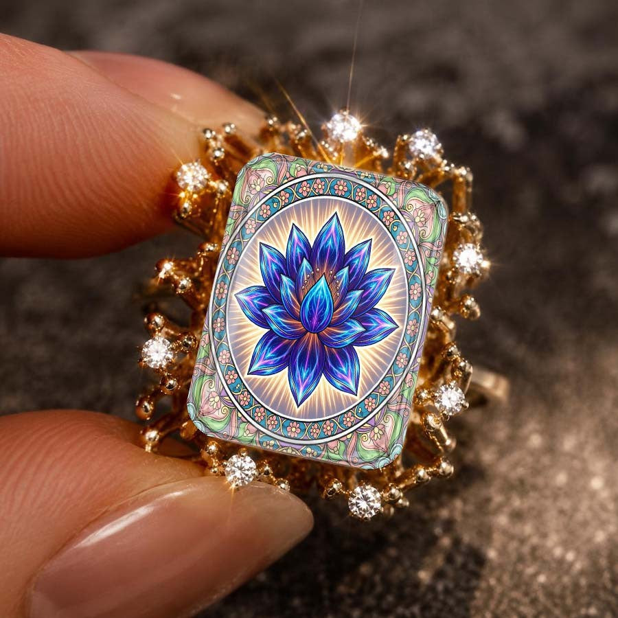Blue Lotus Sunburst Statement Ring