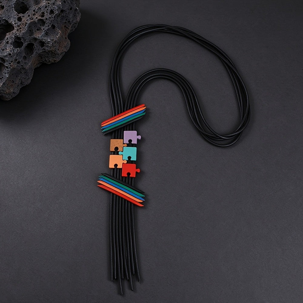 Colorful Puzzle Piece Statement Necklace