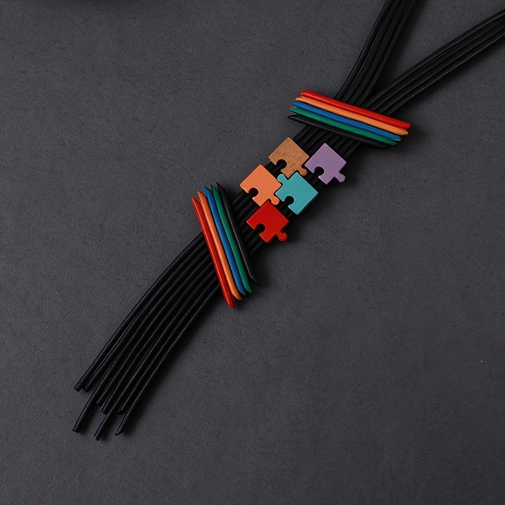 Colorful Puzzle Piece Statement Necklace