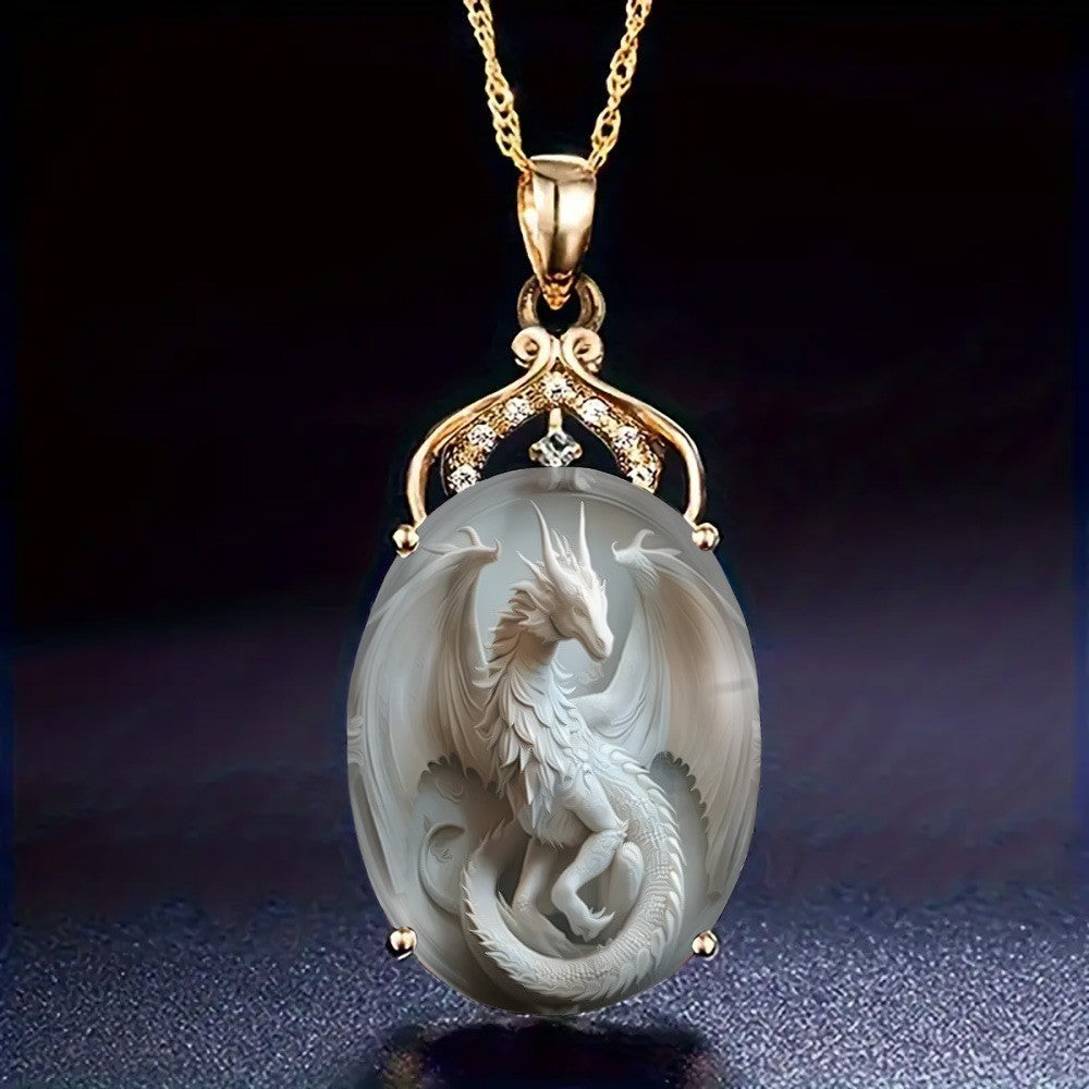 White Dragon Cameo Necklace