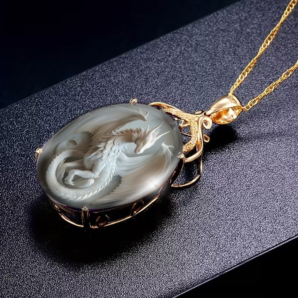 White Dragon Cameo Necklace