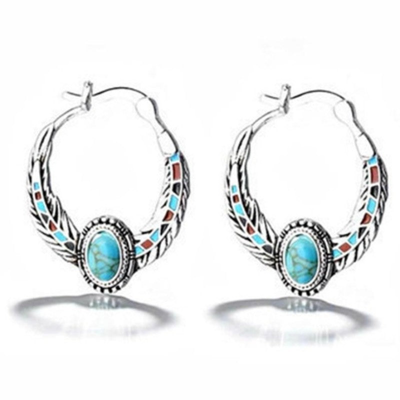 Turquoise Feather Hoop Earrings