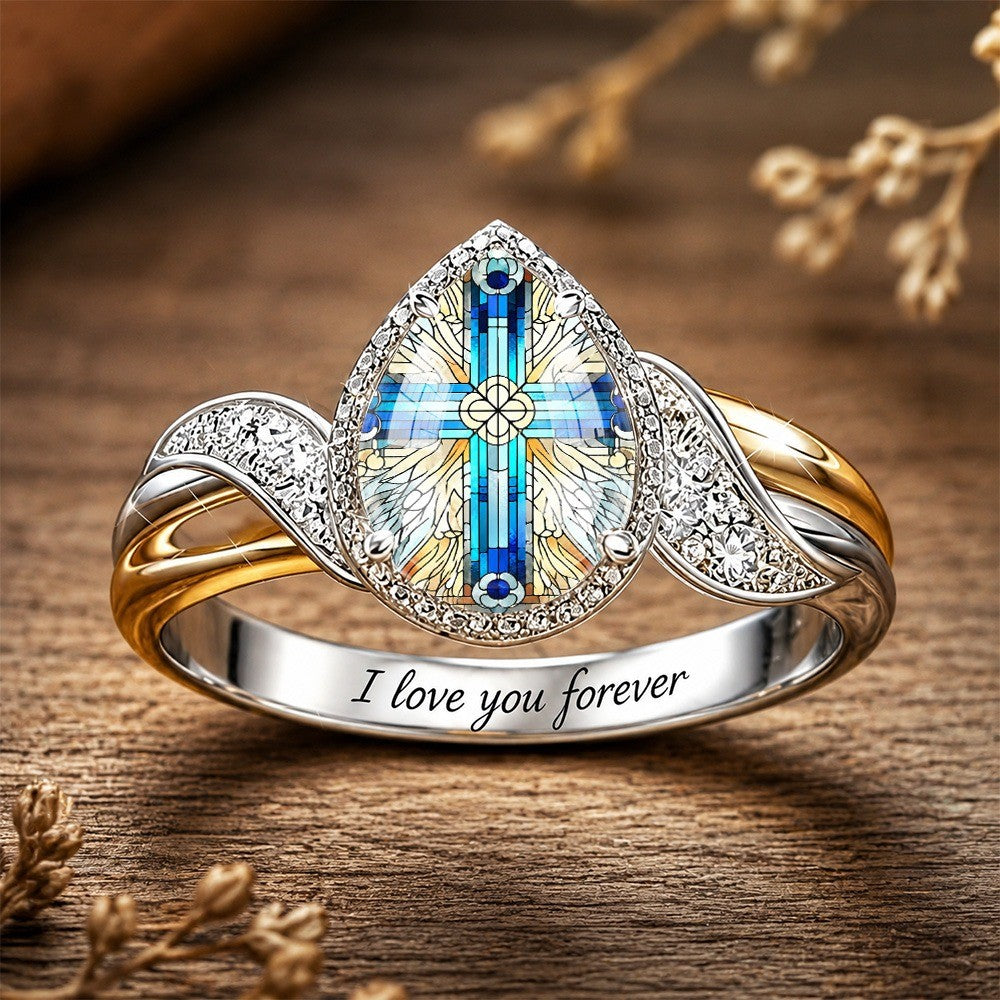 Stained Glass Cross & Wings Ring