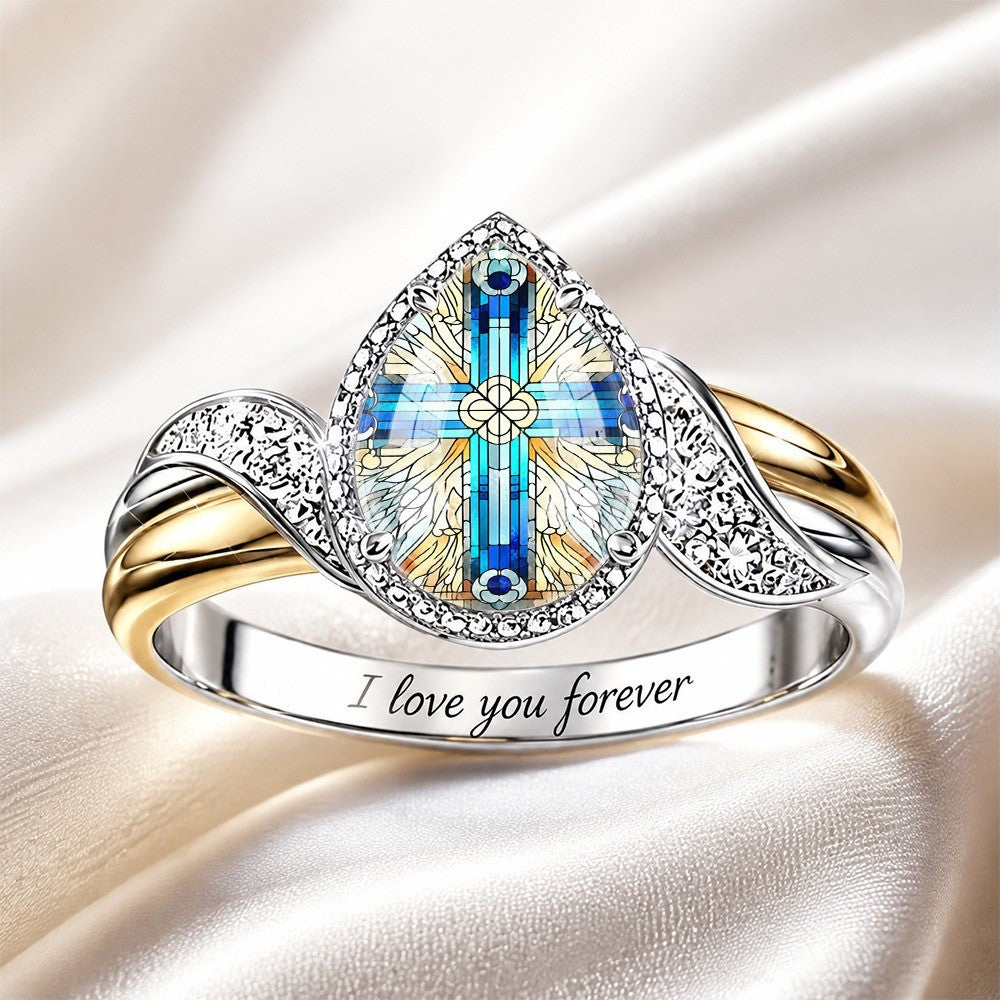 Stained Glass Cross & Wings Ring