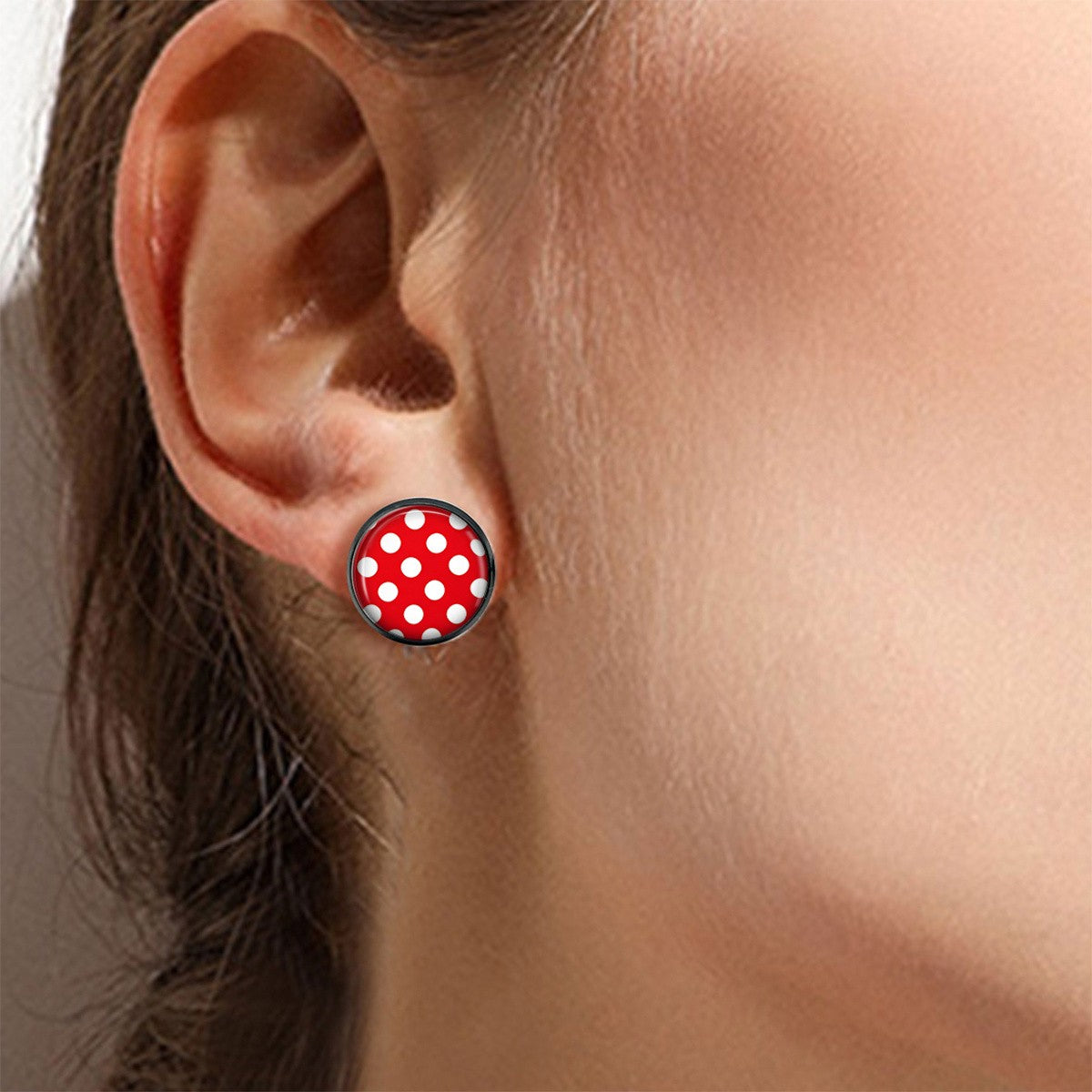 Red Polka Dot Round Stud Earrings