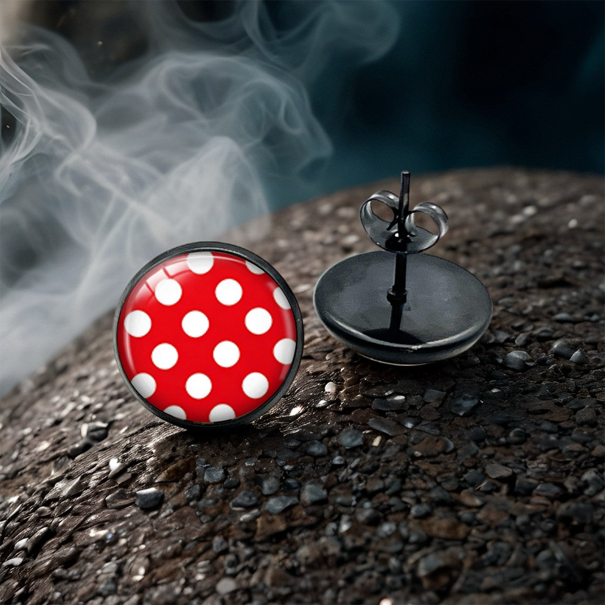 Red Polka Dot Round Stud Earrings