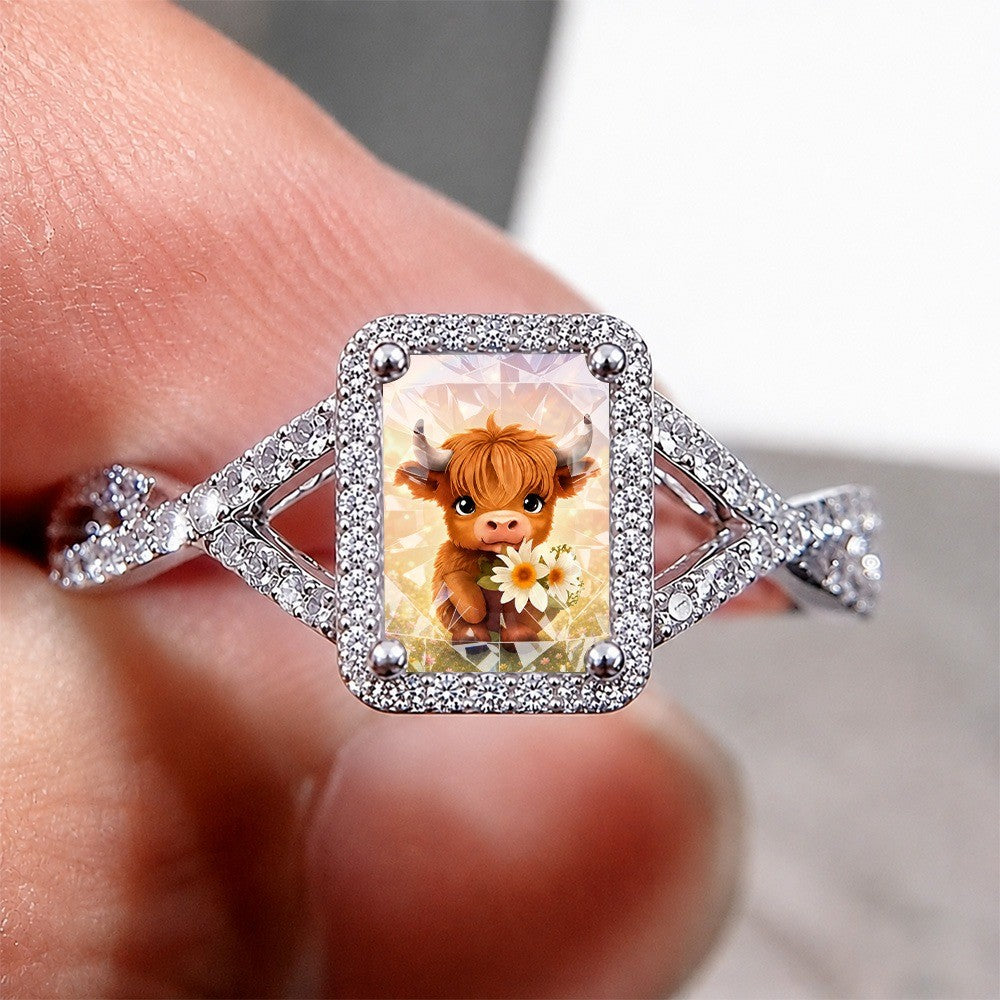 Cow With Flowers Square Ring