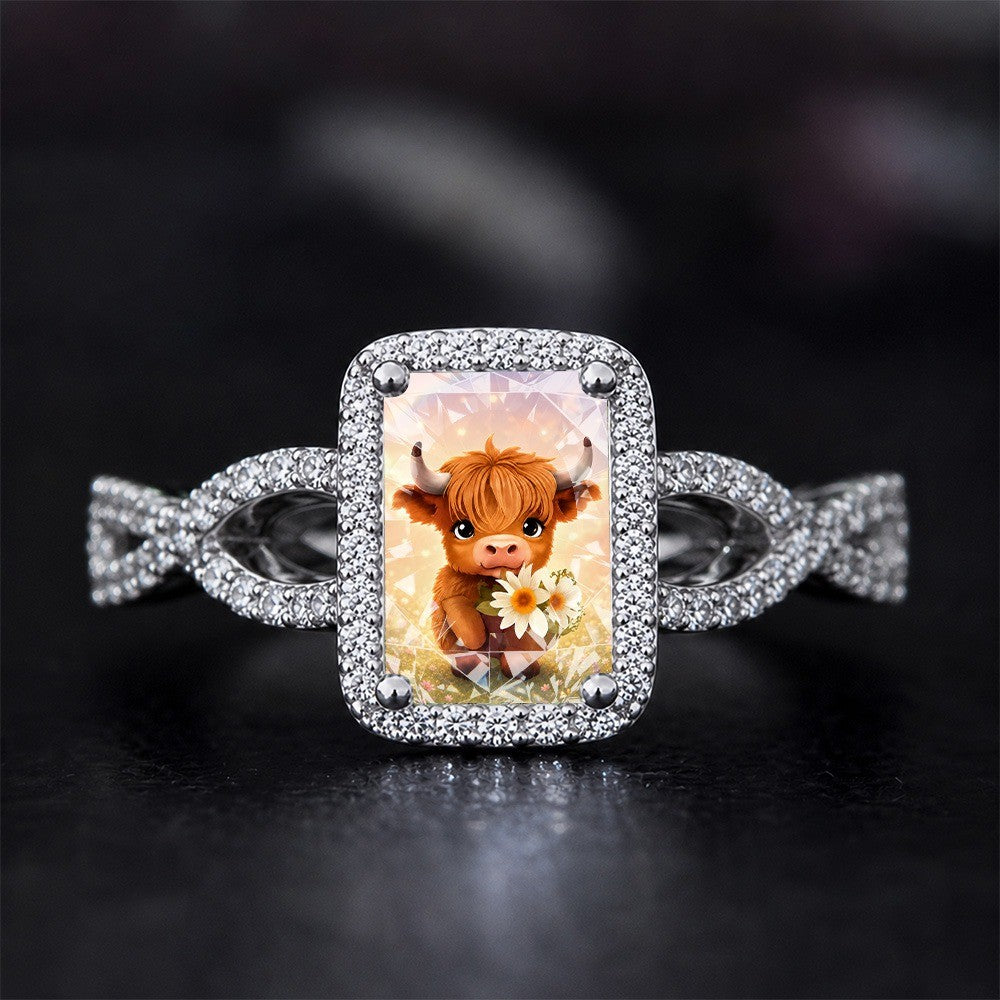 Cow With Flowers Square Ring