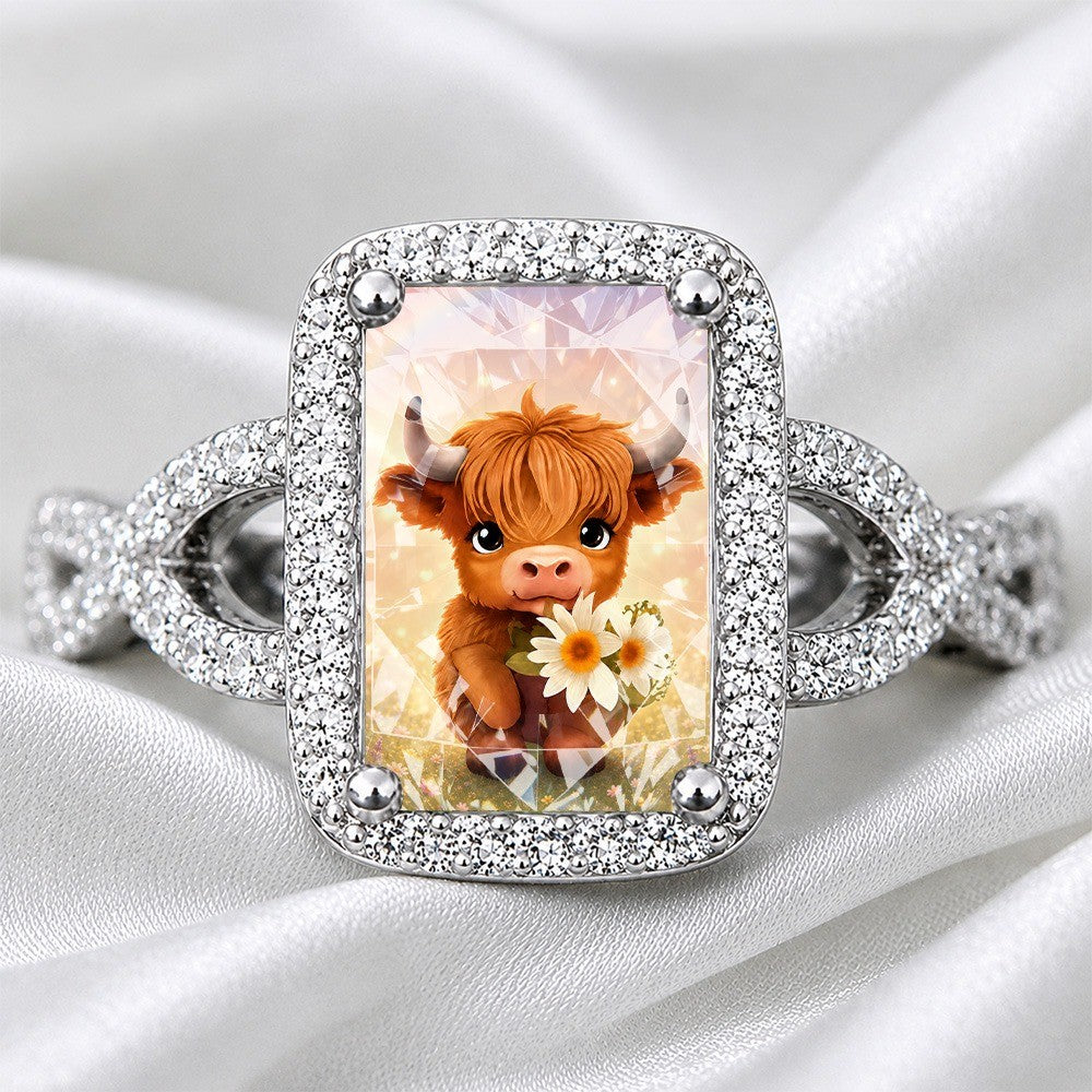 Cow With Flowers Square Ring