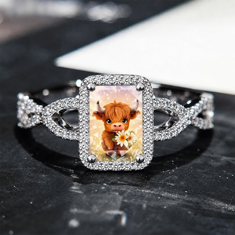 Cow With Flowers Square Ring
