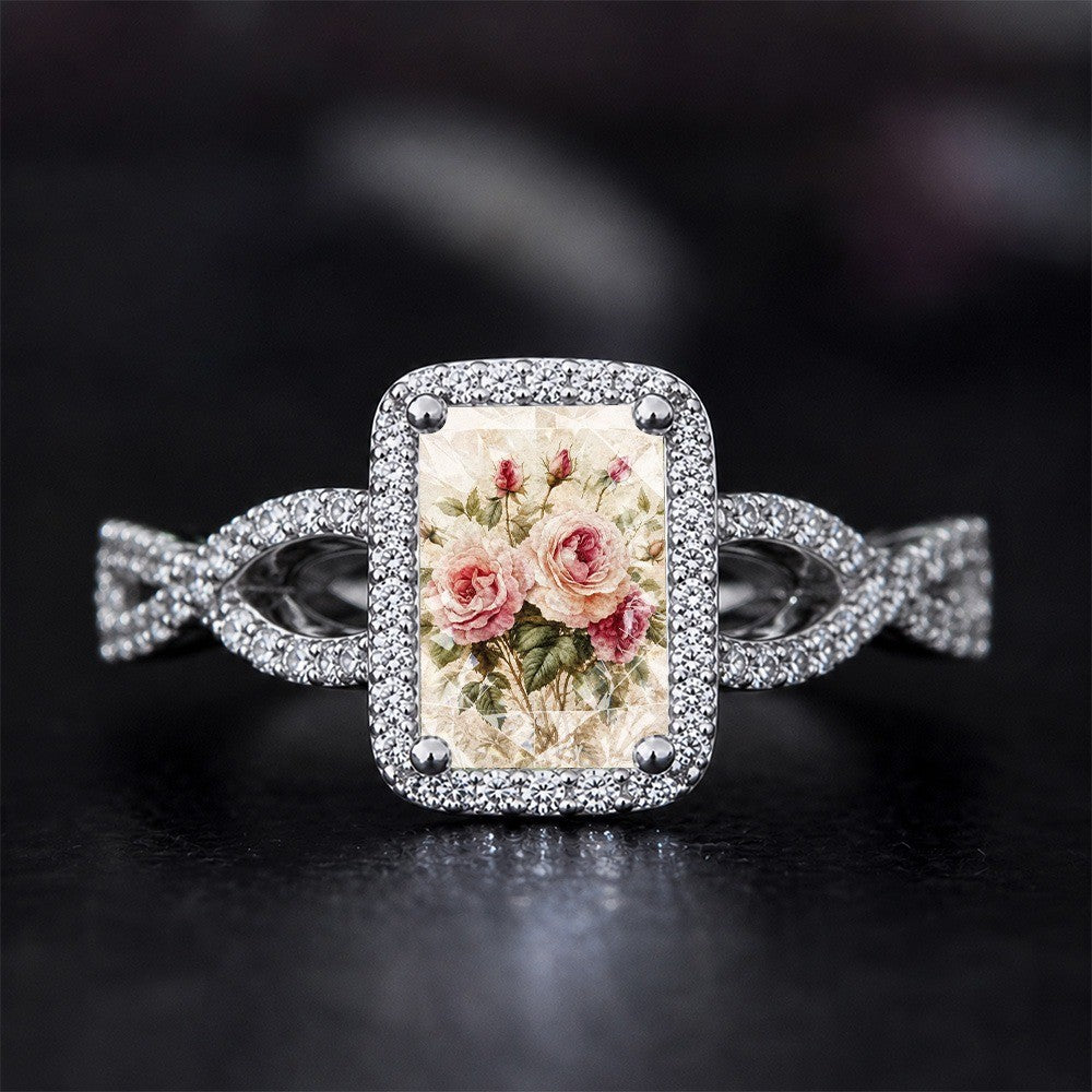 Vintage Rose Bouquet Square Ring