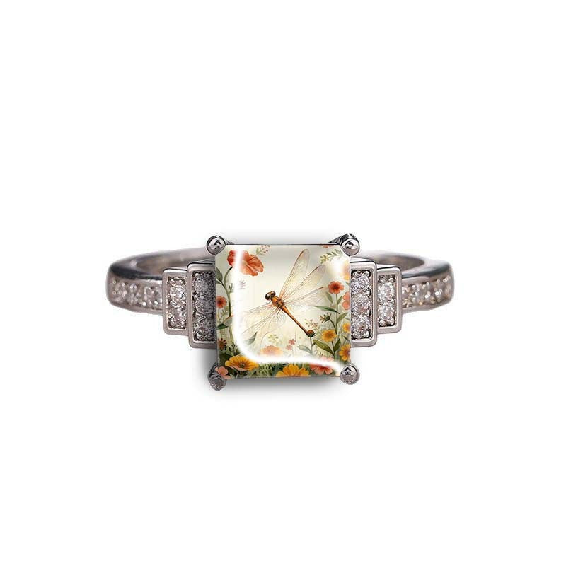 Dragonfly & Wildflower Square Ring