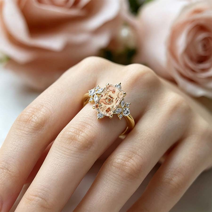 Floral Tea Cup Square Ring