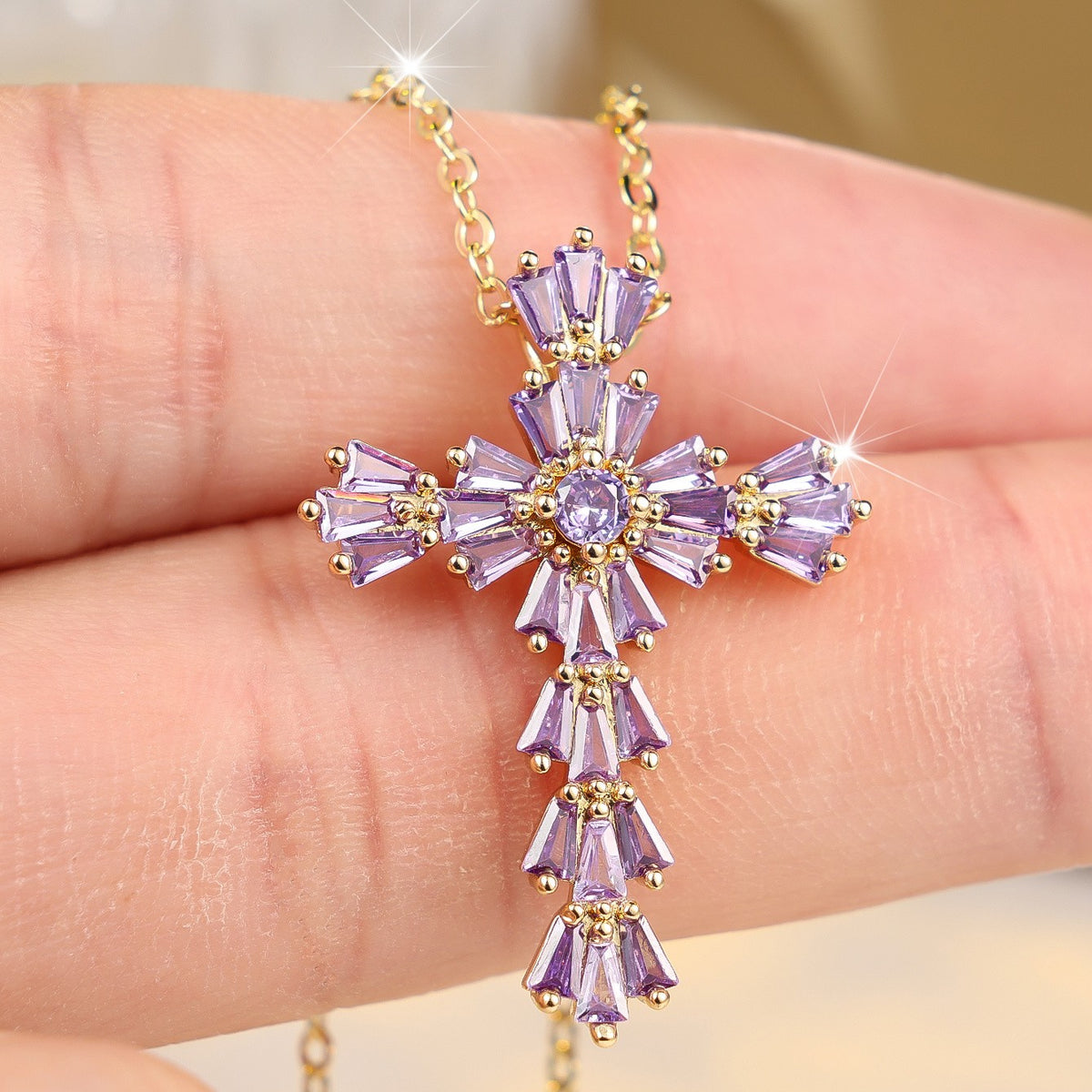 Trapezoid Crystal Cross Necklace