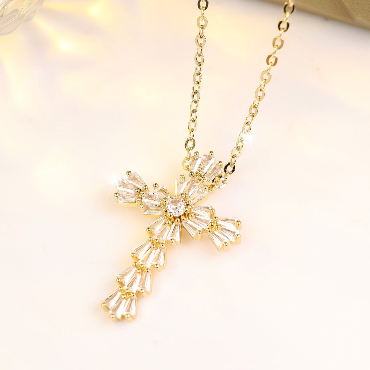 Trapezoid Crystal Cross Necklace
