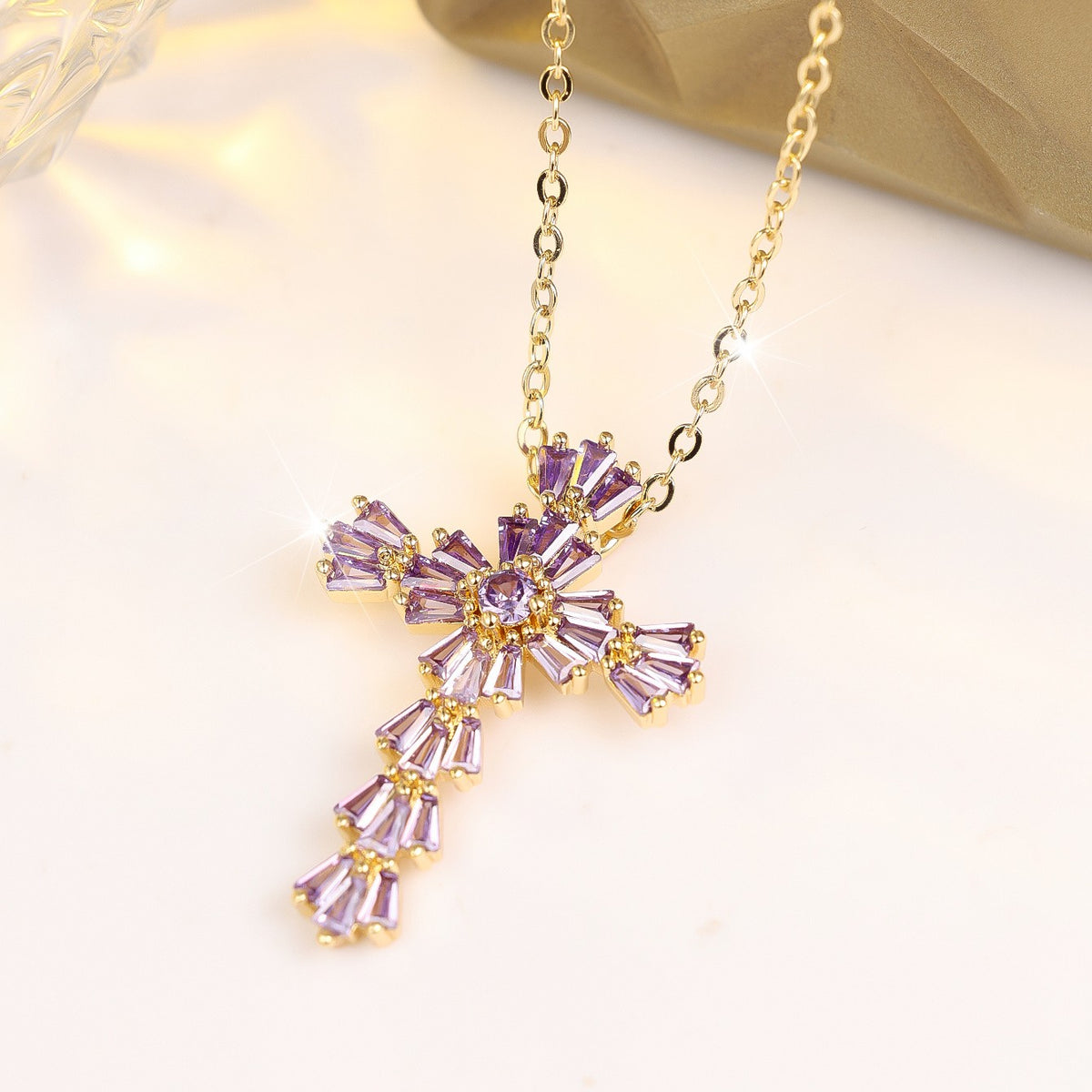 Trapezoid Crystal Cross Necklace