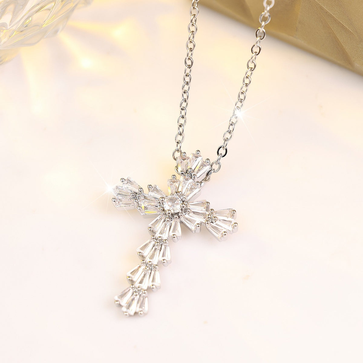 Trapezoid Crystal Cross Necklace