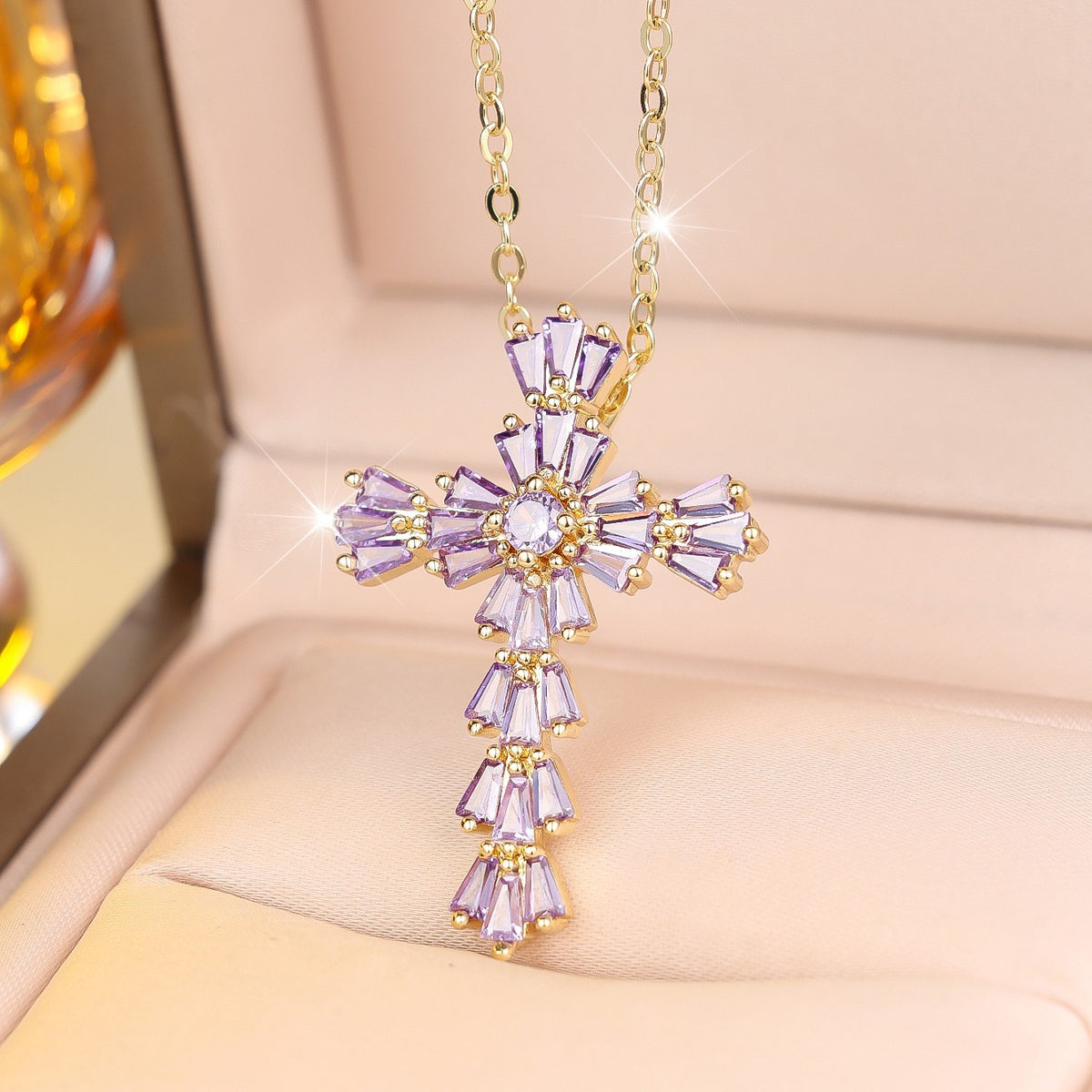 Trapezoid Crystal Cross Necklace