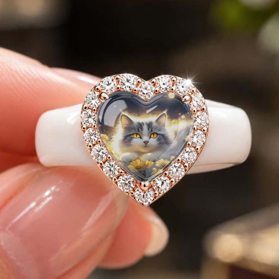 Cat Portrait Heart Ring