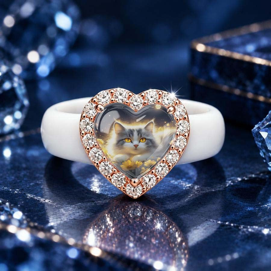 Cat Portrait Heart Ring