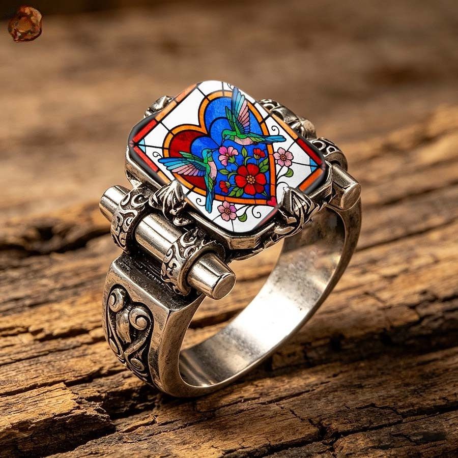 Hummingbird Heart Square Ring