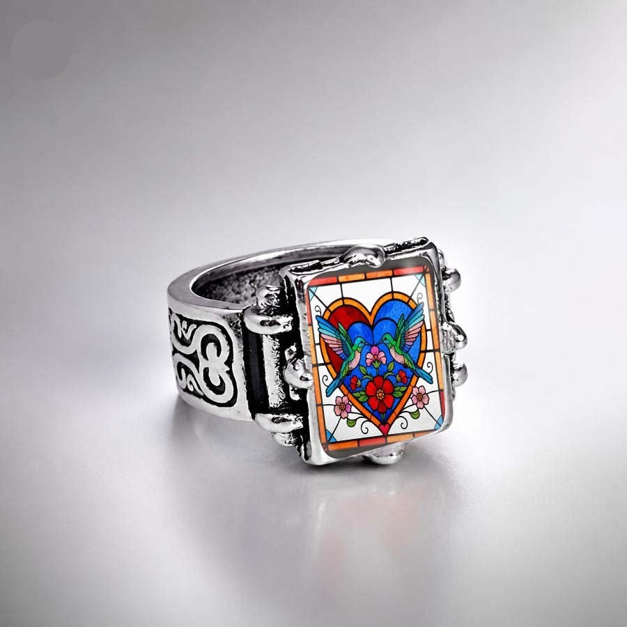 Hummingbird Heart Square Ring