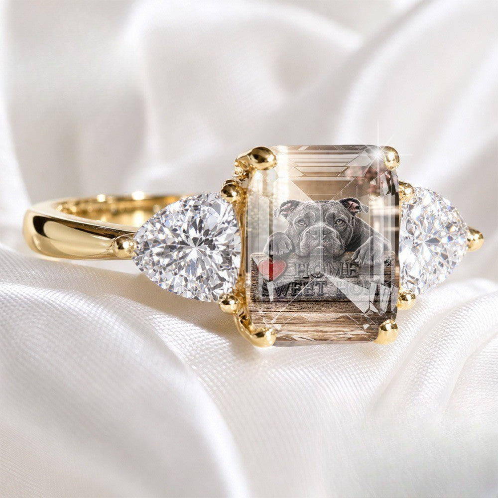 Bulldog Home Sweet Home Crystal Ring