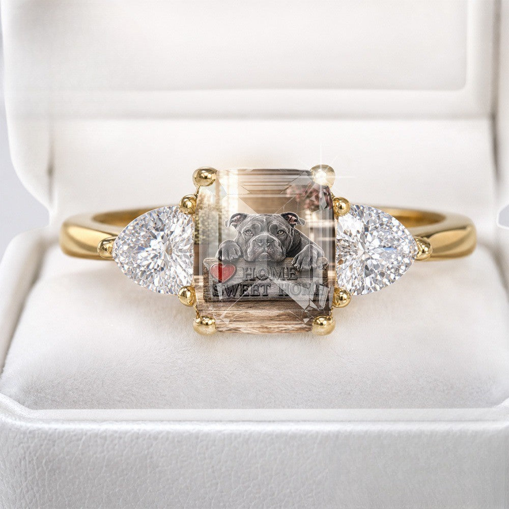 Bulldog Home Sweet Home Crystal Ring