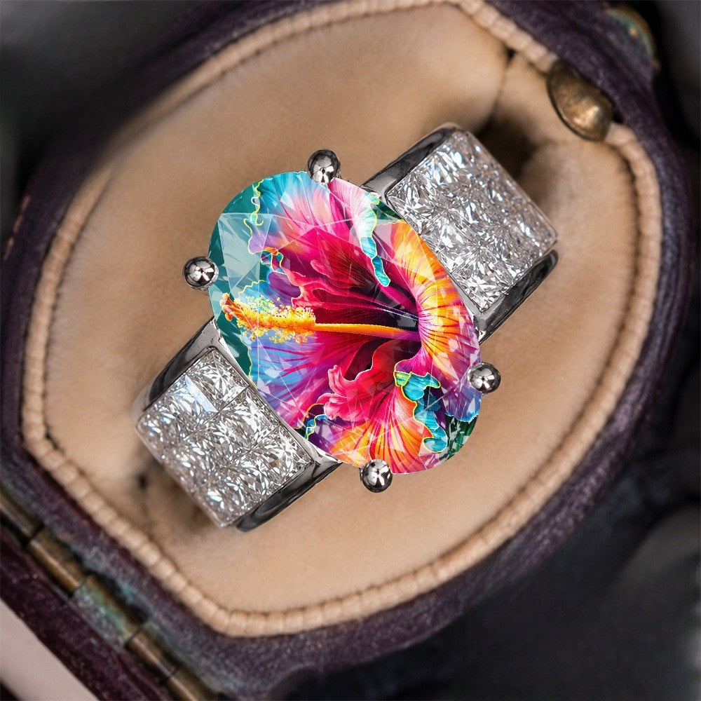 Colorful Hibiscus Oval Ring