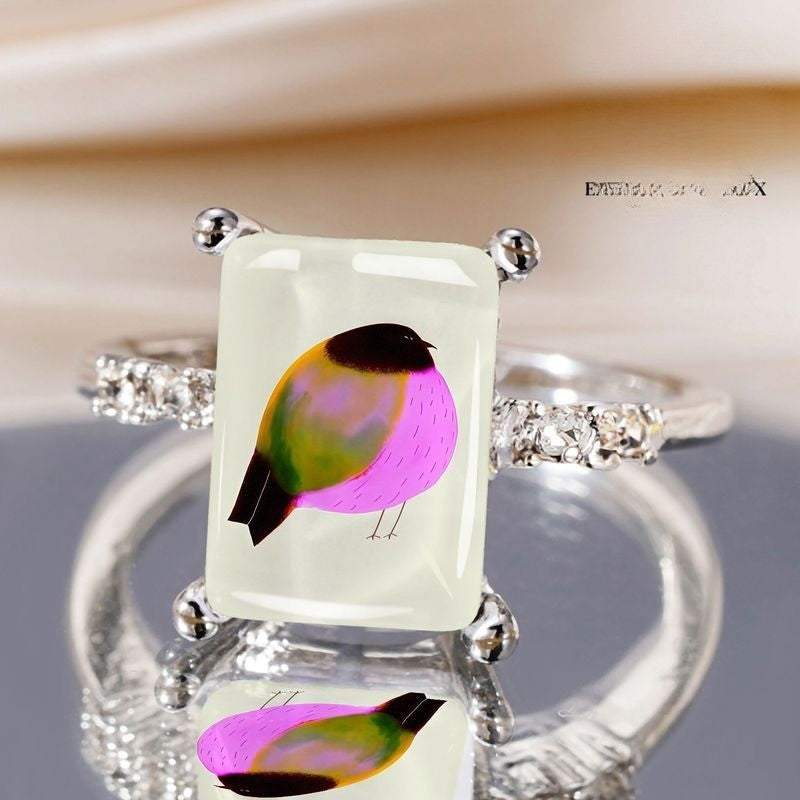 Colorful Bird Rectangle Ring