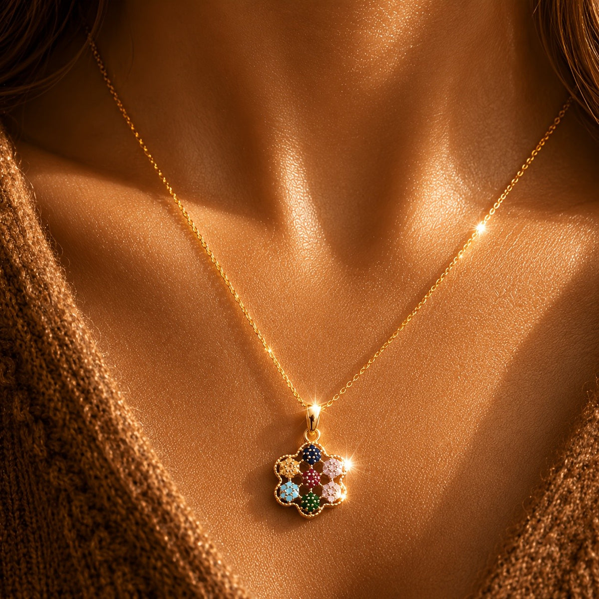 Multicolor Zircon Flower Necklace