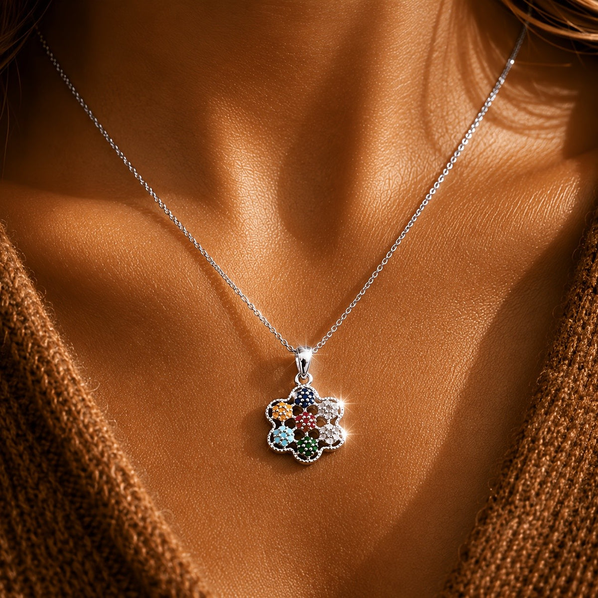 Multicolor Zircon Flower Necklace