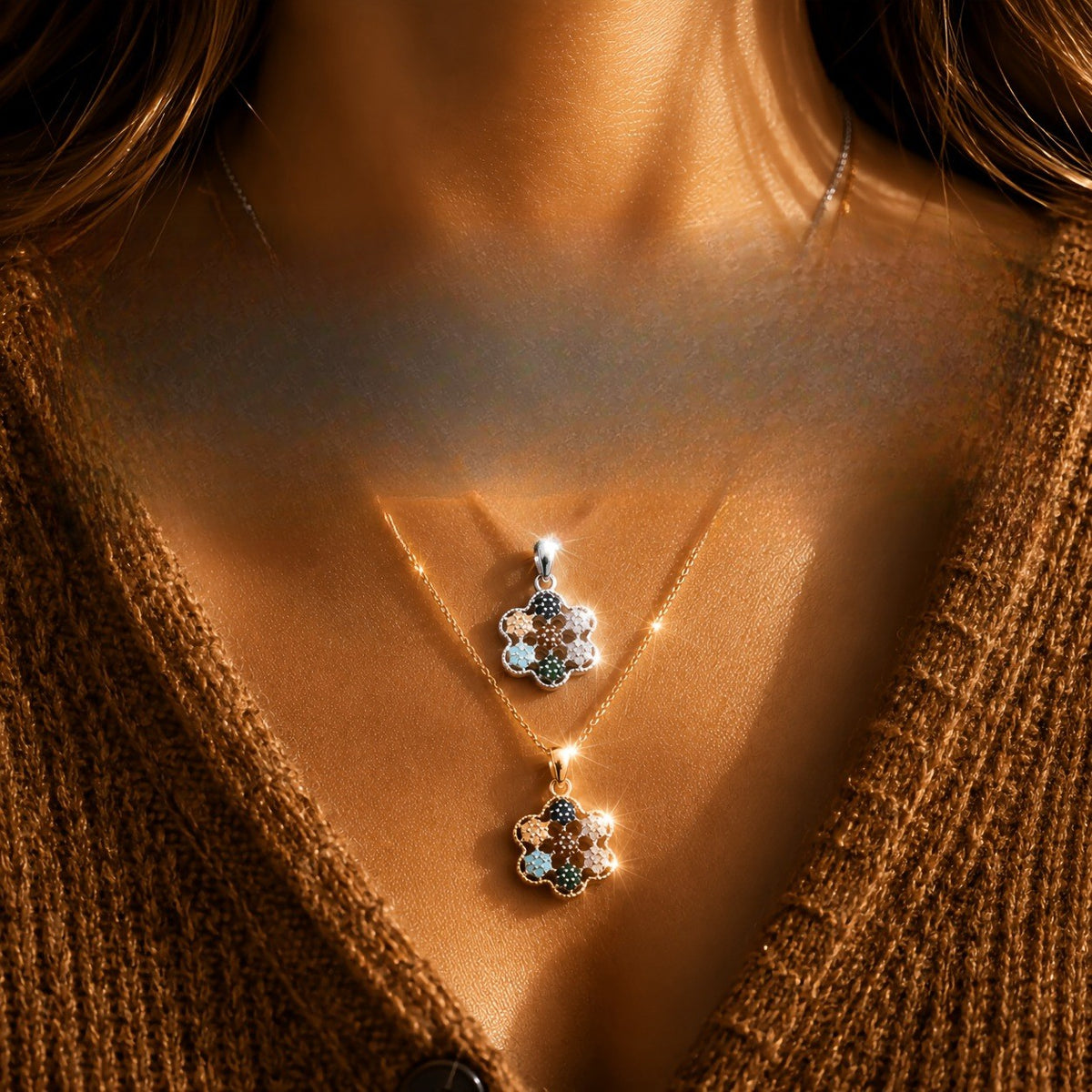 Multicolor Zircon Flower Necklace