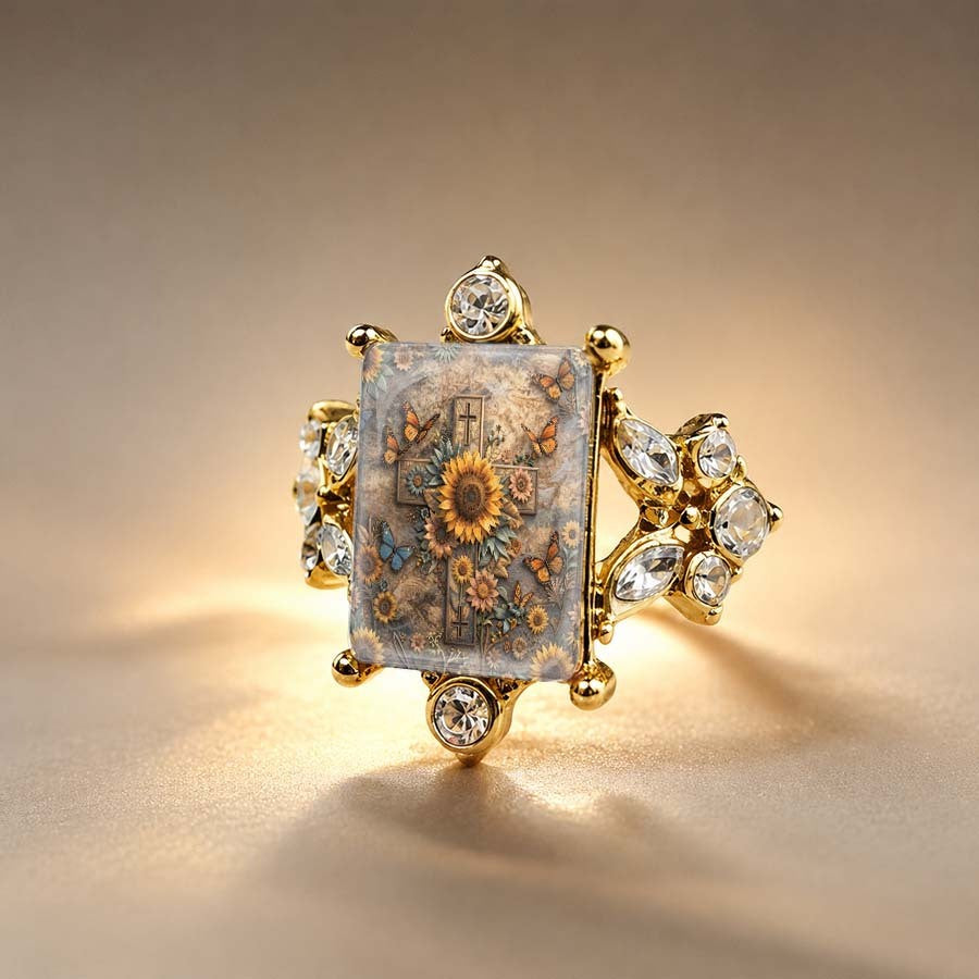 Sunflower Cross Statement Ring