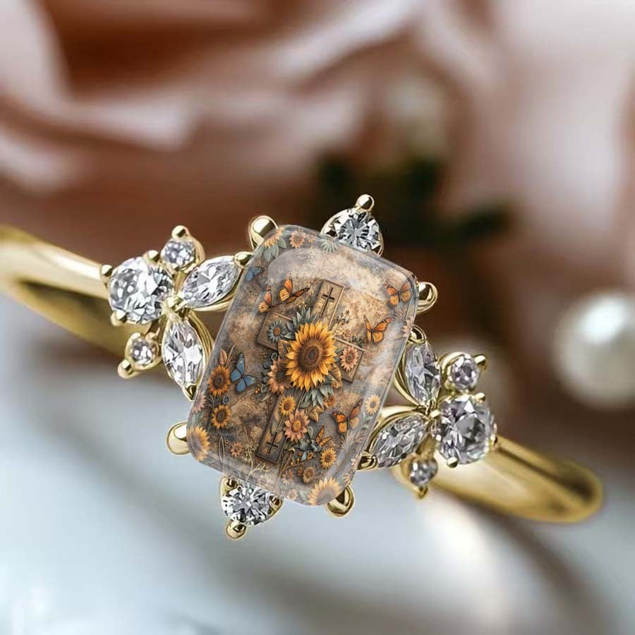 Sunflower Cross Statement Ring
