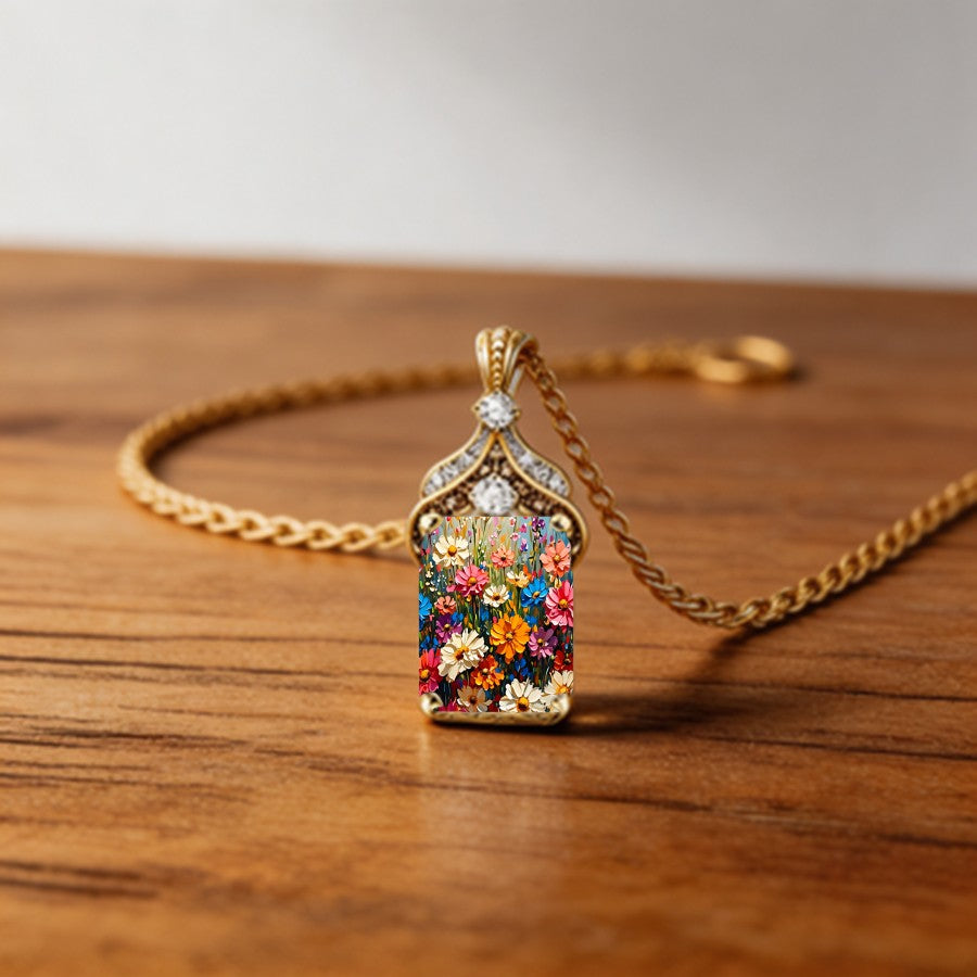 Colorful Floral Square Necklace