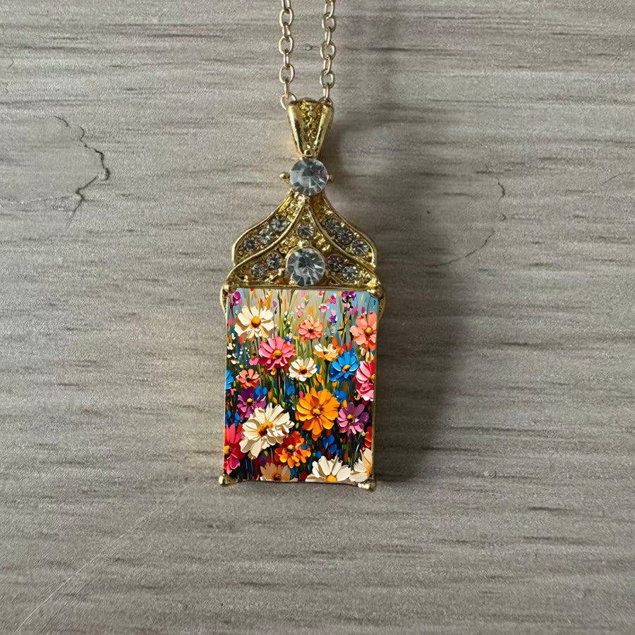 Colorful Floral Square Necklace