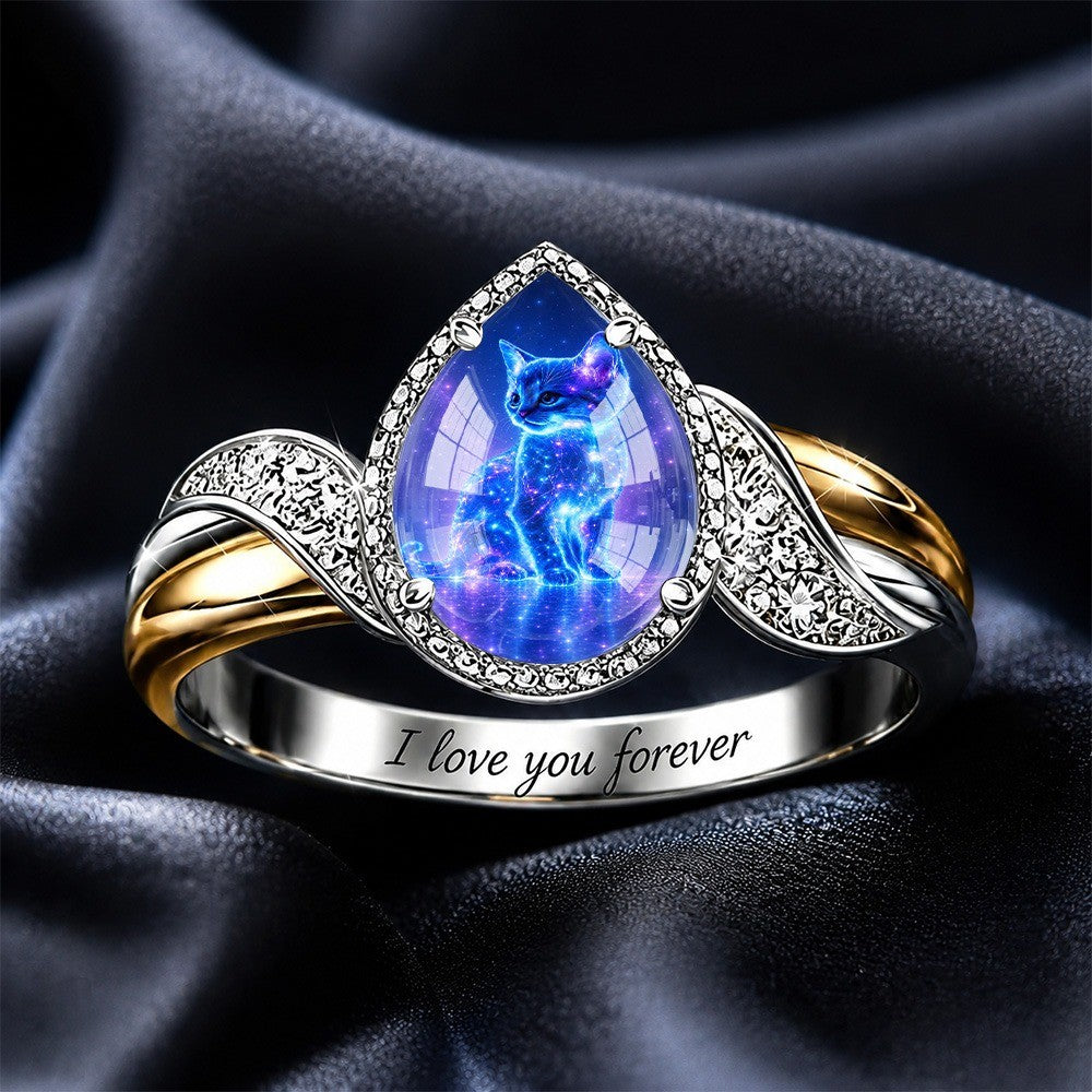 Starry Sky Cat Teardrop Ring