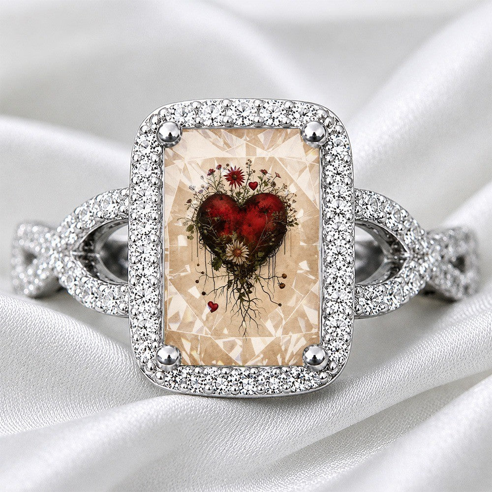 Botanical Heart Square Ring