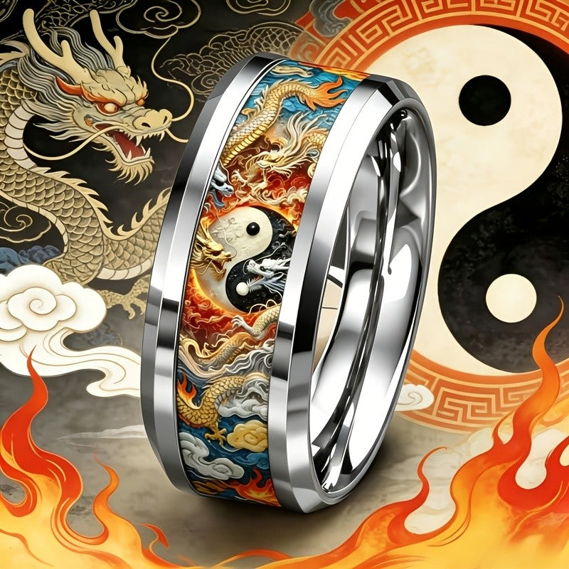 Colorful Dragon Yin Yang Ring